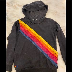 Aviator Nation Kids Cross Stripe Pullover Hoodie Black (size 10)